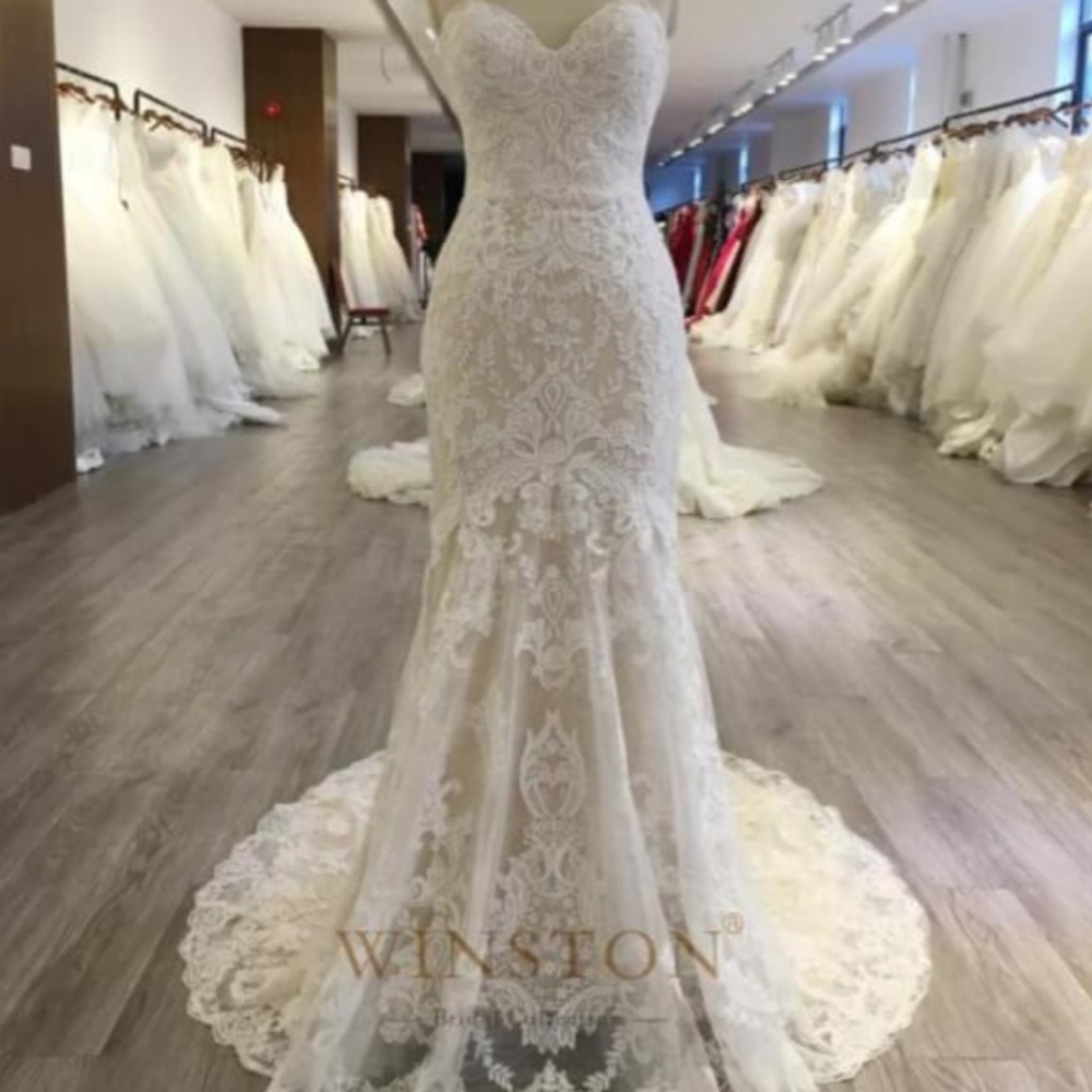 Winston Strapless Beaded Lace Wedding Dress Size 12 NEW